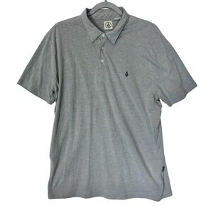 Volcom Polo Shirt Mens XL Gray Short Sleeve Heather Logo Casual Cotton Blend